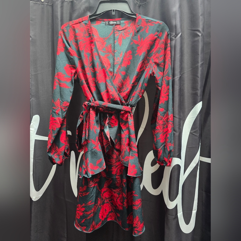 Red Floral Long Sleeve Dress